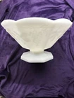 Vintage Milk Glass Footed Bowl Compote Octagon Dish Embossed Grapes Leaves