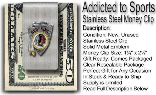 WASHINGTON REDSKINS Stainless Steel Money Clip NFL Football Rare Gift Dad Son ' - Picture 13 of 16