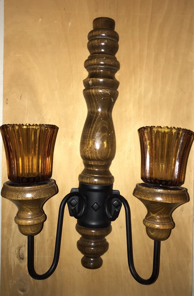 Aplique de pared de vela MCM madera metal medieval mediterráneo granja color a elección Foto 4 de 4