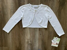 BONNIE JEAN NWT White 100% Cotton Cropped Cardigan Sweater~girl's size SMALL~NEW