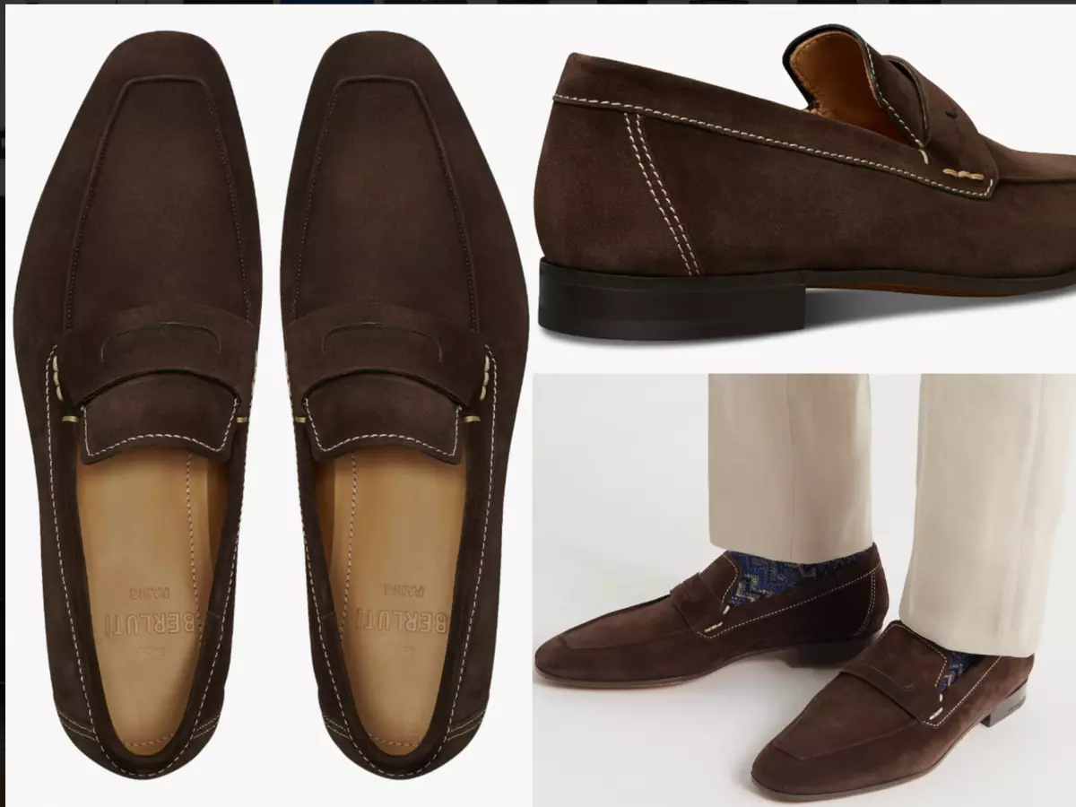 Berluti Lorenzo Rimini Leather Suede Penny Loafers Shoes Slippers New 42