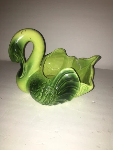 Vintage Hull Pottery Green Coronet Swan Planter USA Mid Century 7.5” Tall