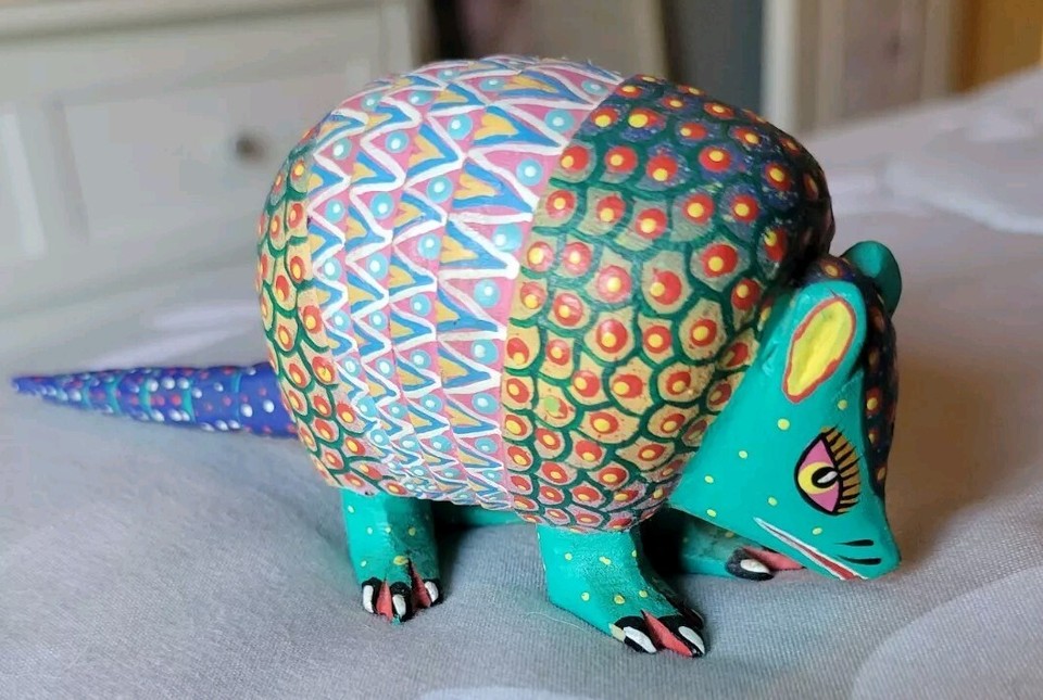 Elvis Castillo Oaxaca Mexico Handpainted Wood Armadillo eBay