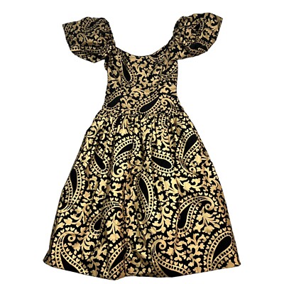 Vtg Formal Dress Gown Black Gold Paisley Puff Sleeve LAWRENCE Neiman Marcus  Sz 8 | eBay