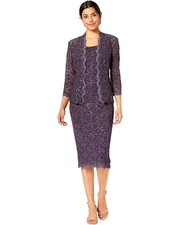 Alex Evenings Tea Length All Over Sequin Lace Jacket Dress  Sz 12  $219   *883