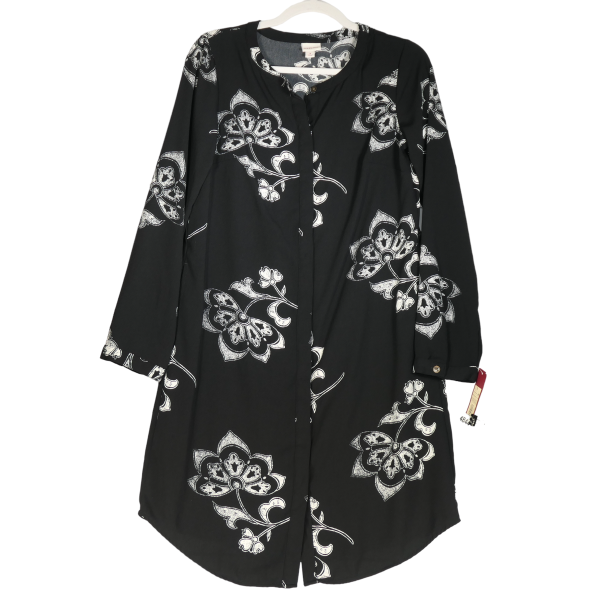 merona shirt dress NEW Merona Shirt Dress Women Size S Black White Floral Lightweight Career  Casual