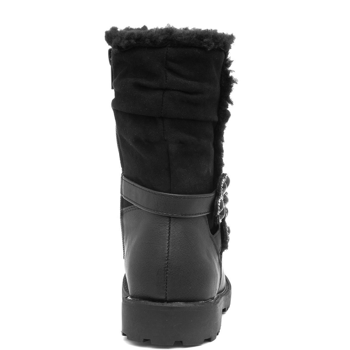 Walkright Girls Boots Black Zip Up Floral Diamante Calf Boot Shoe Zone