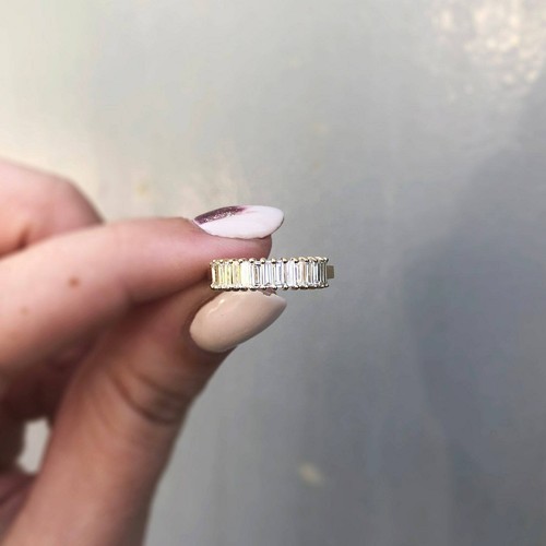 Art Deco 0.80 TCW Baguette Cut Moissanite Wedding Band 14K Yellow Gold Plated  - Picture 4 of 6