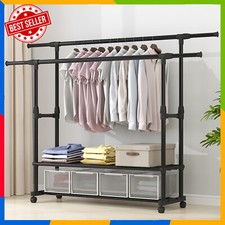 Clothing Garment Rack Rolling Clothes Organizer Double Rails Hanging W/Wheels US
