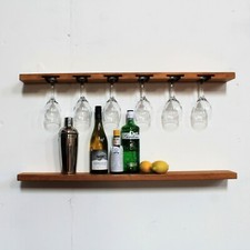 Wine Glasses Storage Wall Shelf For Home Bar Wooden Rack Glassware Hanging