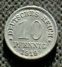 OLD COIN OF GERMANY 10 DEUTSCHES REICH PFENNIG 1919 GERMAN EMPIRE (SMALL SHIELD)