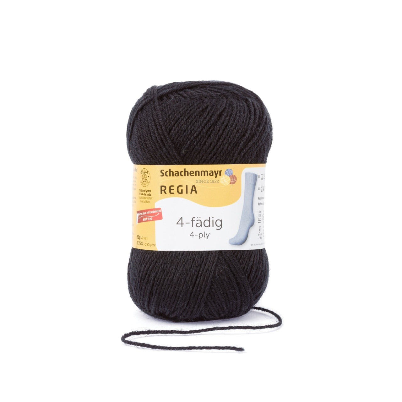 4-Ply 50g by REGIA - Black (02066) - 50 g / approx. 210 m Wool