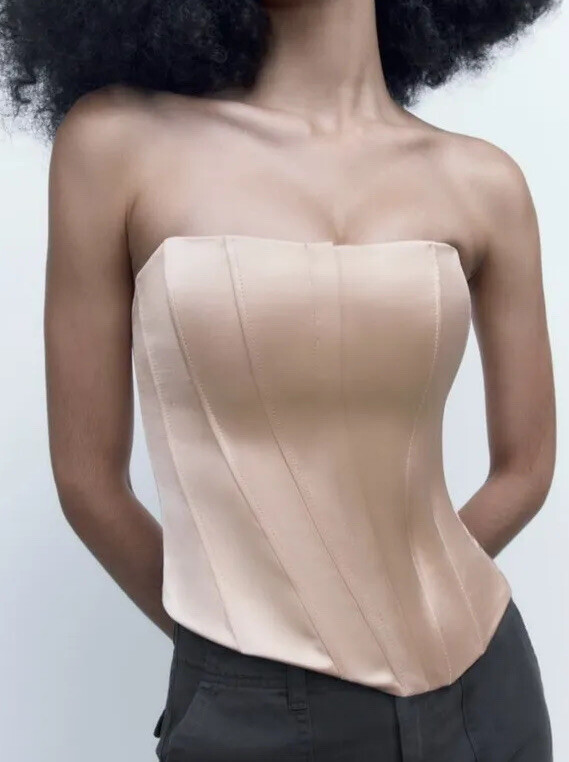 NWT ZARA Satin Effect Corset Bustier Top ~ Sz XS ~ Beige