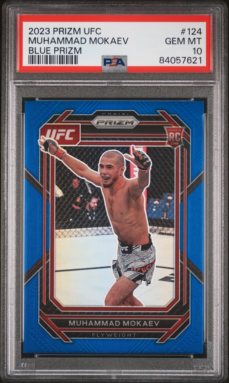 2023 PANINI PRIZM UFC BLUE PRIZM #124 MUHAMMAD MOKAEV 55/175 PSA 10