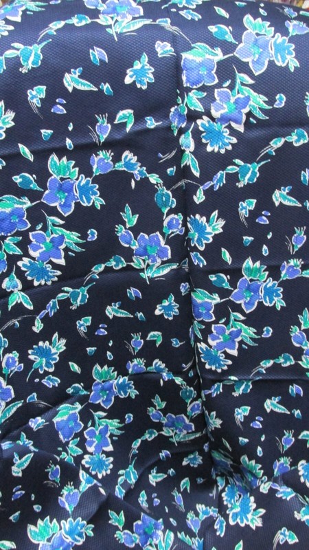 ""BLUE & TEAL FLOWERS ON DARK NAVY BACKGROUND - WAFFLE WEAVE"" - FABRIC - 2 3/4