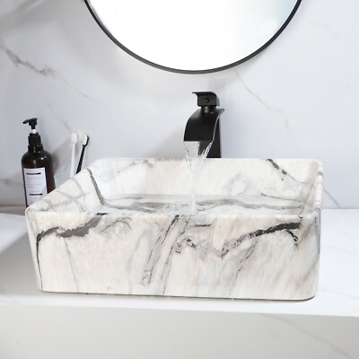 FULLWATT Black And White Ceramic Bathroom Sink, Above Counter Porcelain Vessel Sink With Black Faucet And Pop Up Drain Combo Round