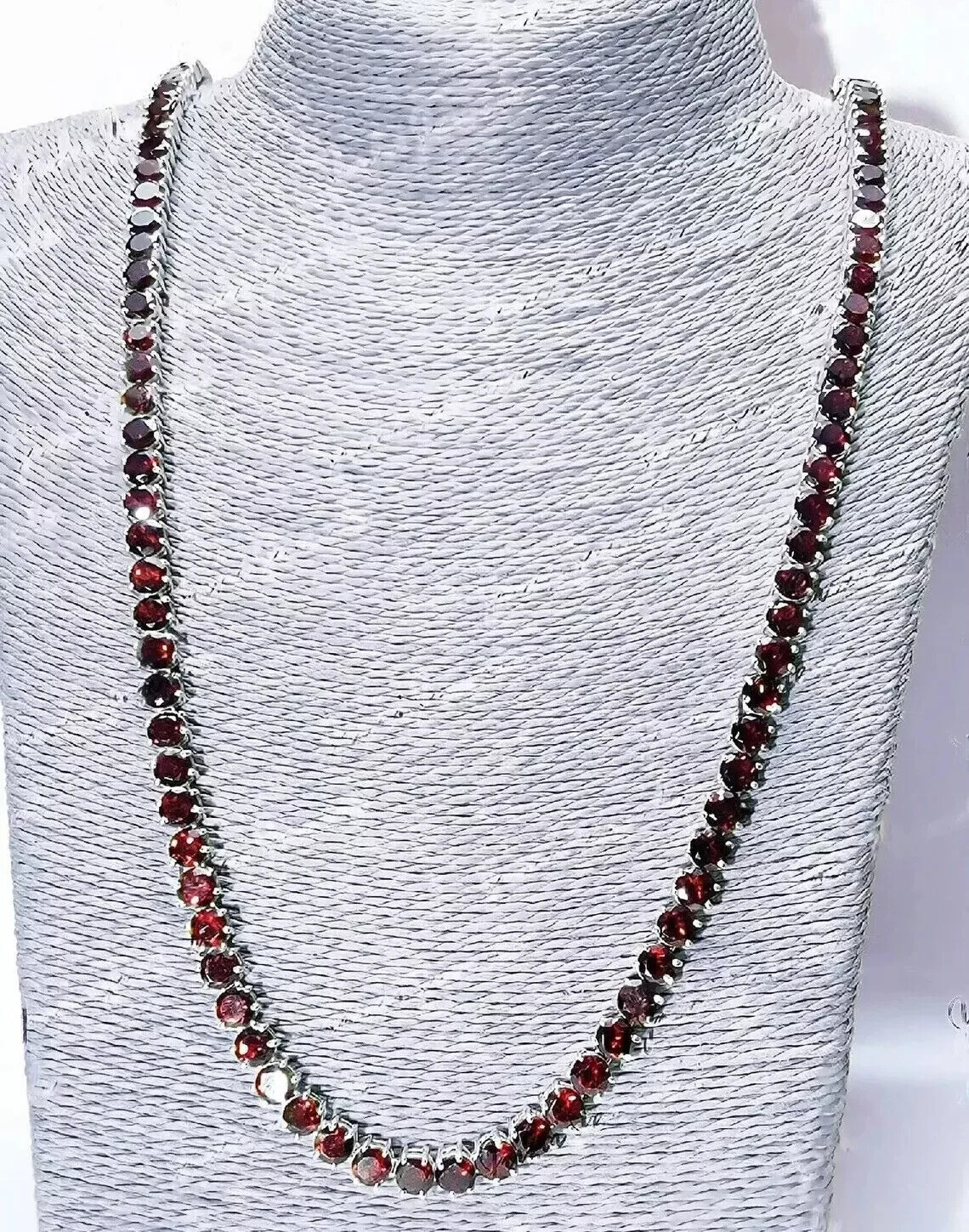 24Ct Rd 4mm Lab Created Garnet Tennis Necklace14K Yellow Gold Plated  Womens 18
