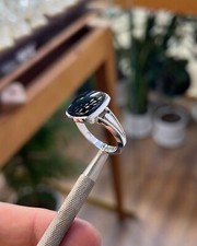 Natural Aqeeq Sterling Silver 925 Handmade For Men Black Aqeeq Silver Ring