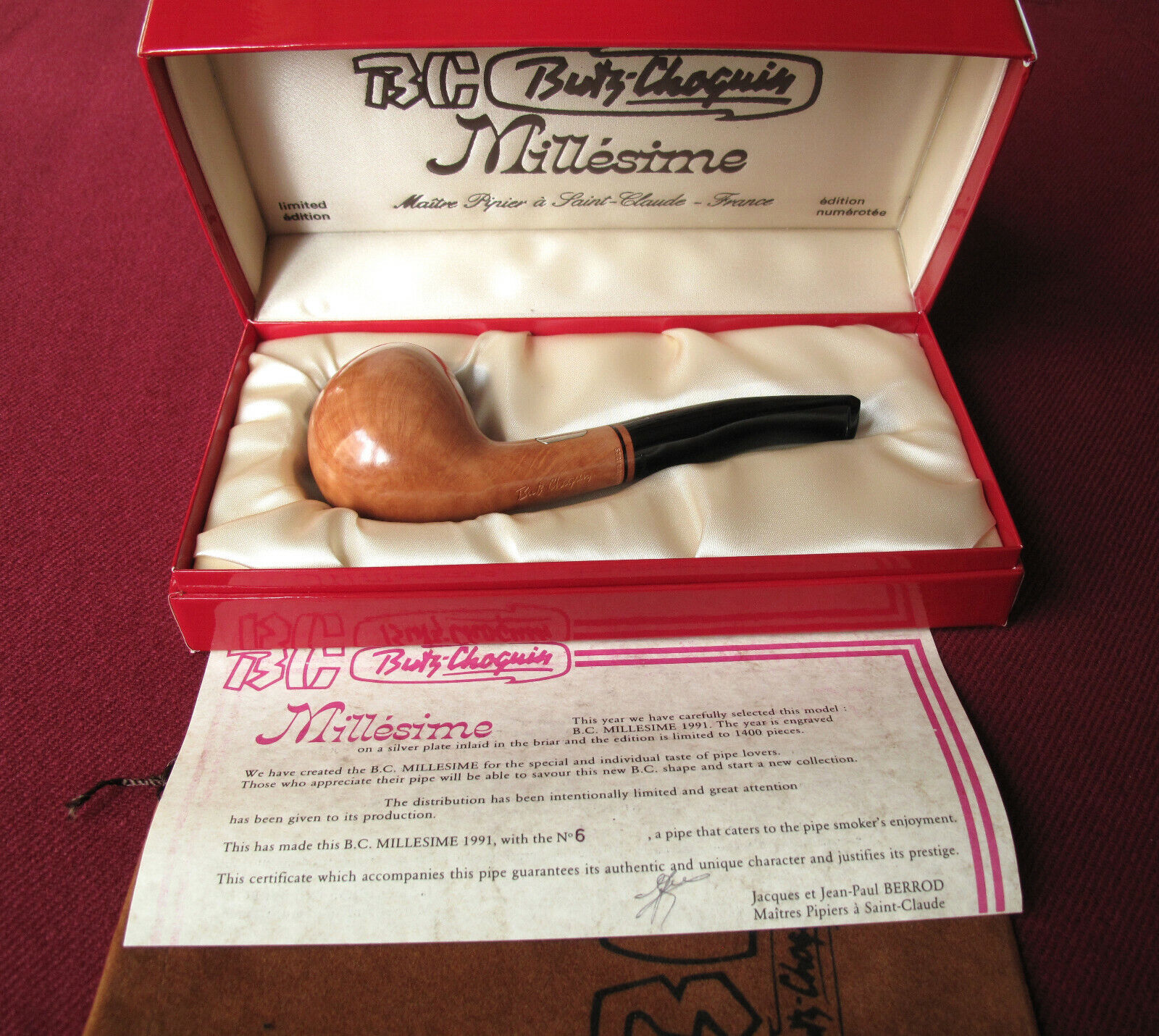 Unsmoked 1991 Butz-Choquin Millésime n° 6 Berrod briar pipe new NOS tie-vintage Originele garantie, SALE