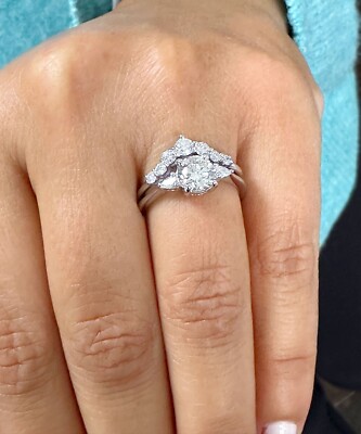 14k White Solid Gold Round Forever Moissanite Diamond Engagement Ring Band 1.90