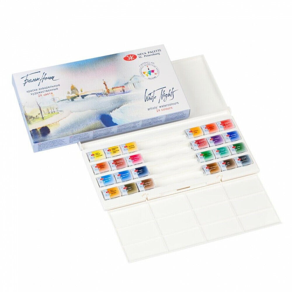 Watercolor Paint Set Professional WHITE NIGHTS® 24x2.5ml Russian