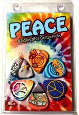 Hot Picks "PEACE" Guitar 6 Pick Pack, Medium, Clamshell Pics Skulls