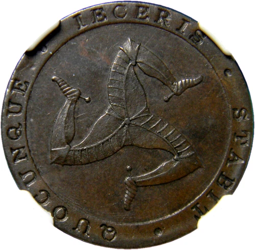 1831 Isle of Man Half Penny Token  NGC AU 58 BN  (02-15)
