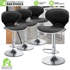 Set of 4 Leather Swivel Bar Stool Modern Kitchen Adjustable Counter Height Chair