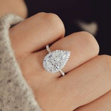Promise Wedding Rings - Cubic Zirconia Pear Shape Style Silver Color Women Ring