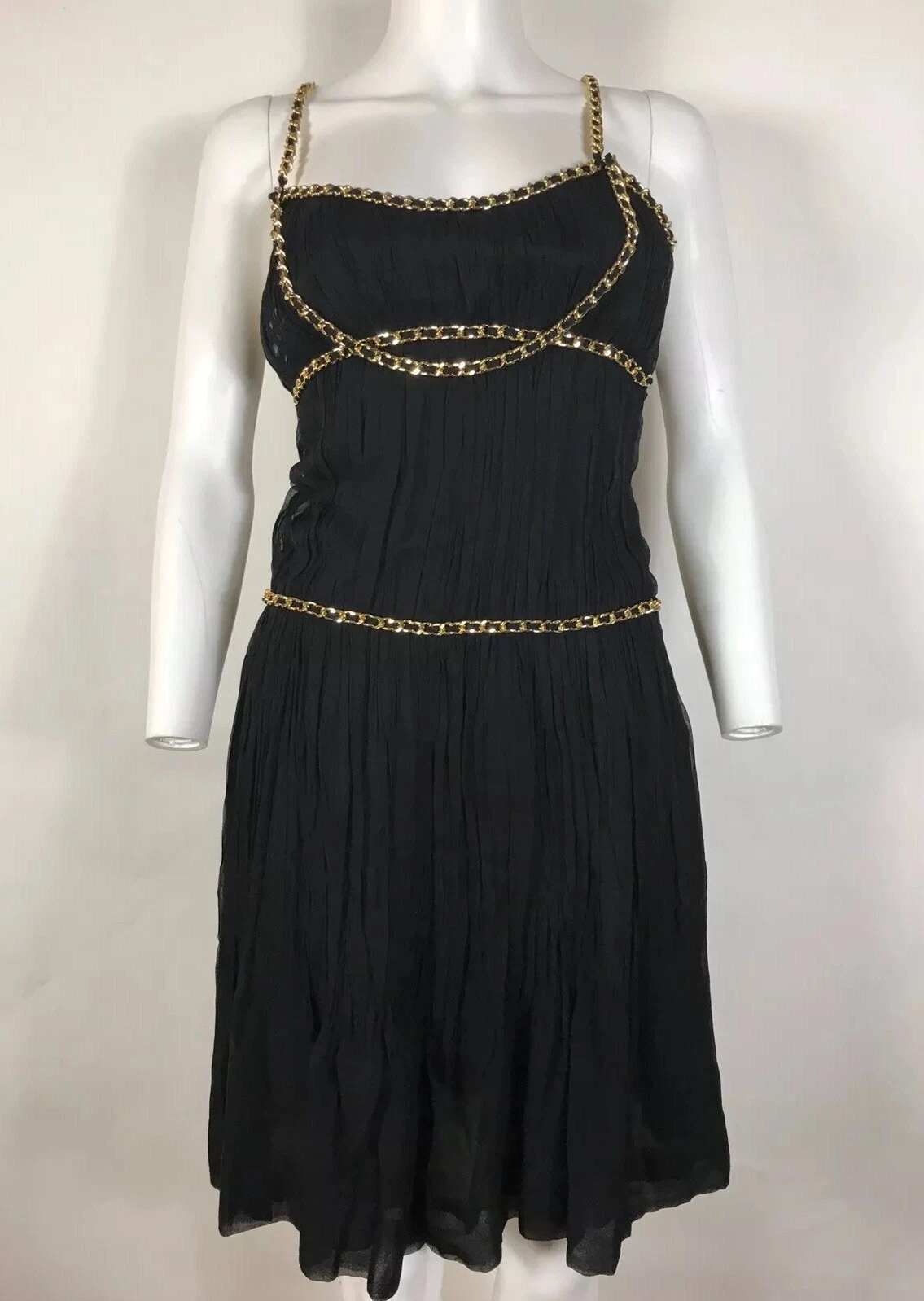 Abito vintage Moschino Couture nero oro catena seta XS