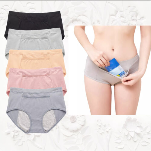 5er-Pack Baumwolle Höschen MIT TASCHE Doppelschicht auslaufsicher Sanitär Menstruation - Bild 7 von 18