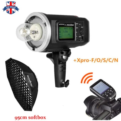 Reino Unido Godox AD600 AD600BM 600Ws Flash HSS + Gatillo Xpro-F/O/S/C/N + Kit de softbox de rejilla