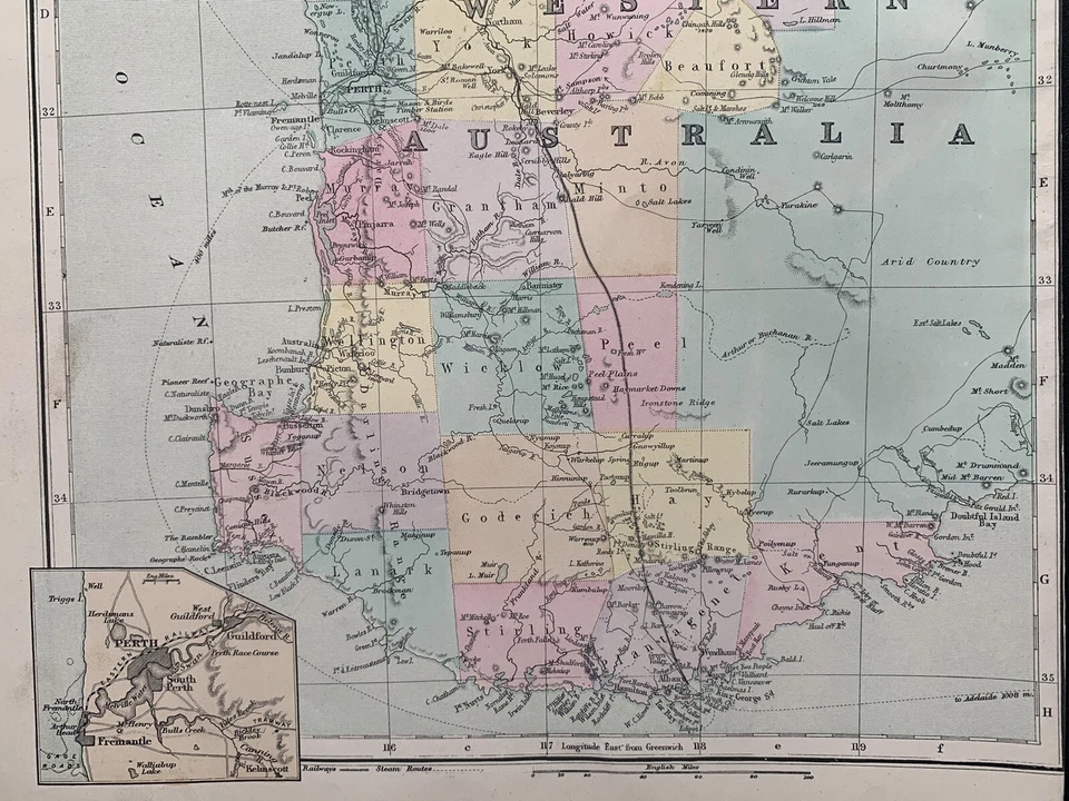 1891 Western Australia Hand Coloured Original Antique Map by G.W. Bacon - Image 3 of 3