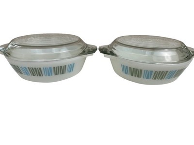 Vintage JAJ Pyrex Matchmaker weiß Auflaufformen Paar 8'' Glasdeckel