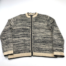 J. Jill Knit Small Full Zip Crew Neck Cotton Sweater Black Ivory