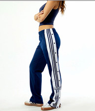 adidas Women's Blue/White Snap Side Stripe Track Pants, Size XS Regular