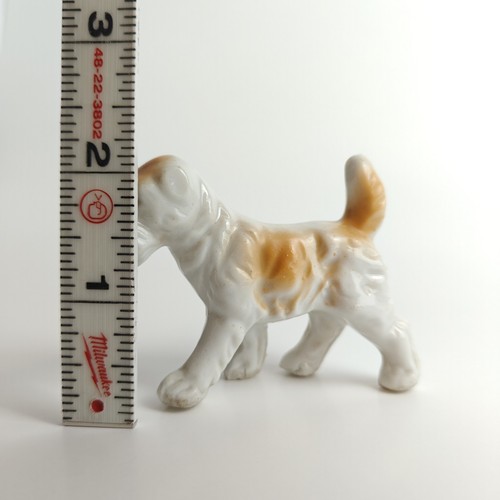 Vintage Porcelain Airedale Terrier Puppy Dog Figurine White Brown 2" Made Japan - Picture 7 of 8