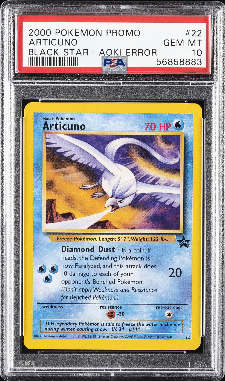 2000 POKEMON PROMO BLACK STAR TOSHINAO AOKI ERR #22 ARTICUNO PSA 10