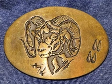 Vtg Bitterroot Buckles Big Horn Ram Solid Bronze J Hoy Oval 3.5" Cowboy Western
