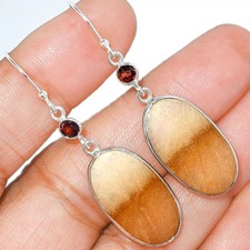 Natürliche Orange Aventurin & Granat 925 Sterling Silber Ohrringe Schmuck E-1002