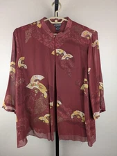 Citron Santa Monica 2X Silk Double Layer Sheer Jacket burgundy fan print