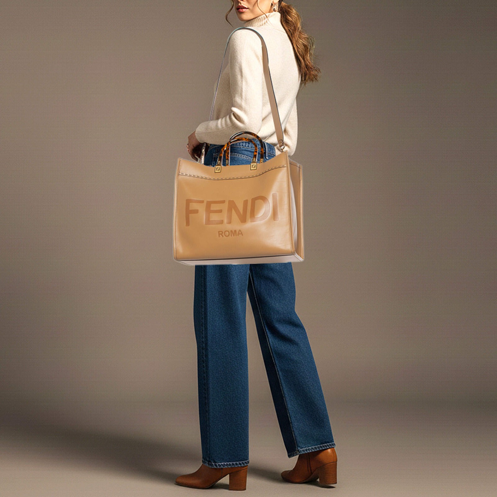 Fendi Sunshine Medium Tan Leather Shopper Tote image 2