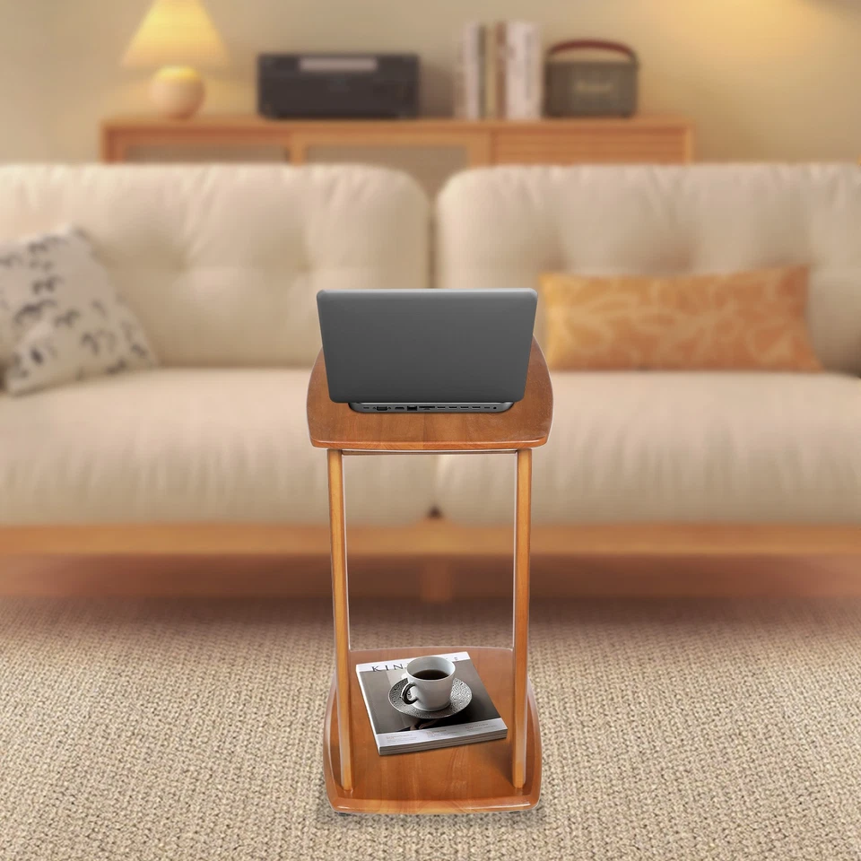 Mesa auxiliar de escritorio de computadora en forma de C de madera maciza para oficina en casa con ruedas Foto 2 de 4