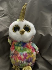 2018 Ty Silk Ty Beanie Boo's Enchanted the Owl Unicorn Plush & Beans 6" Tall