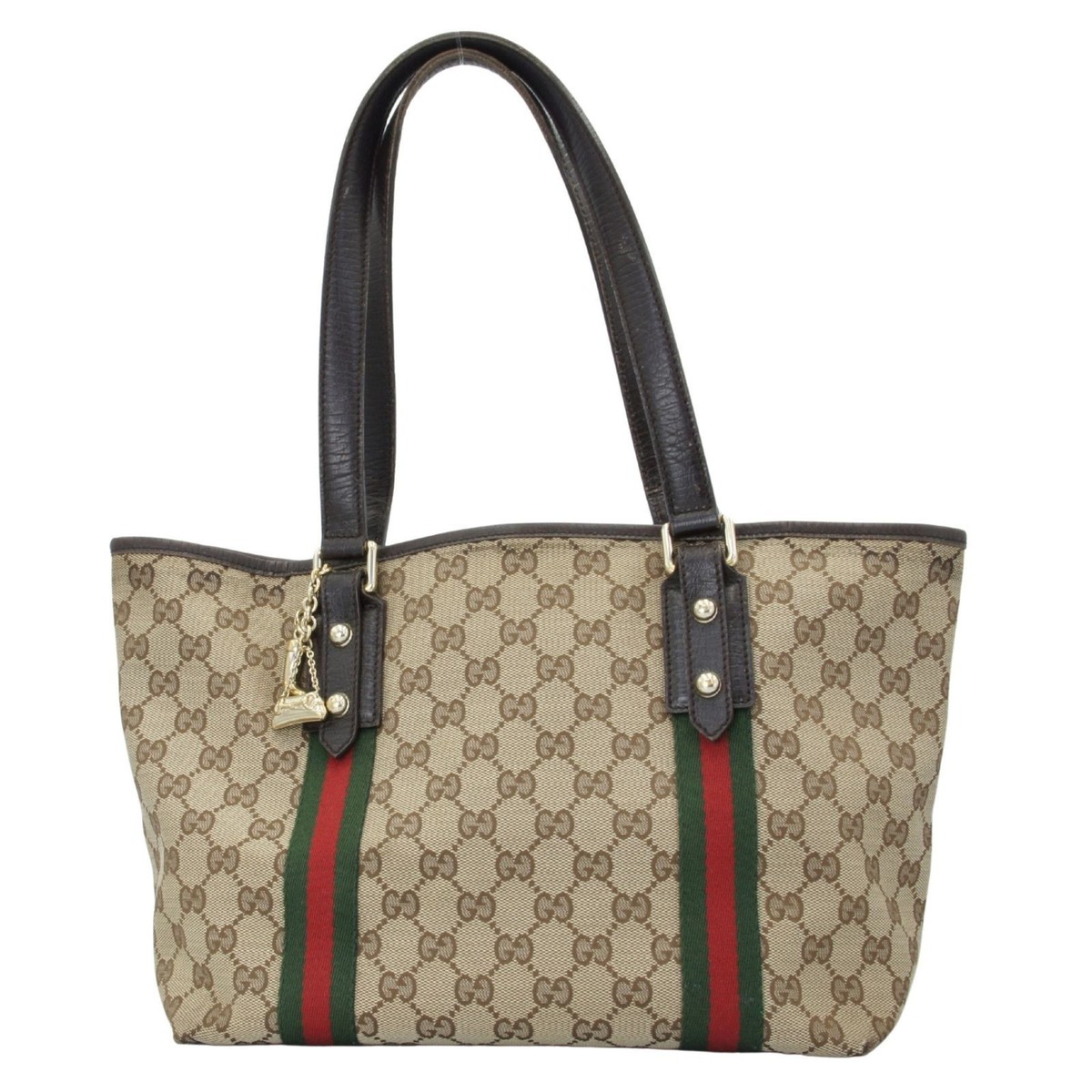 GUCCI Sherry Line Hand Tote Bag Charm GG Canvas Leather 137396 w