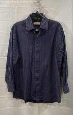 Michael Kors Men's Dress Shirt Navy Blue Pinstripe Long Sleeve 16.5 32/33 L