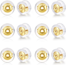 18K Gold Locking Secure Earring Backs for Studs, Silicone Earring Backs Repla...