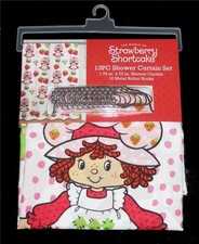 13-Pc Strawberry Shortcake Dots Shower Curtain  Silver Metal Roller Hooks