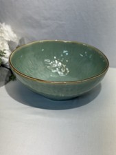 Hand Crafted Celadon Glazed Ceramic Bowl Large Size 11  Across X 4.5  Tall EUC 