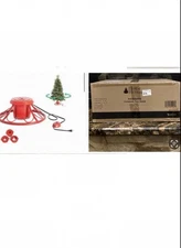 Home Heritage 1-1.75" Artificial Christmas Tree Base Rotating Metal Stand, Red